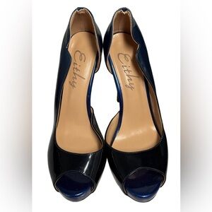 Eithy Women's Size 8.5 Black and Blue Peep-Toe Heels Party Wedding